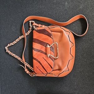 NWOT Roberto Cavalli Camel Zebra Print Brown Purse Bag